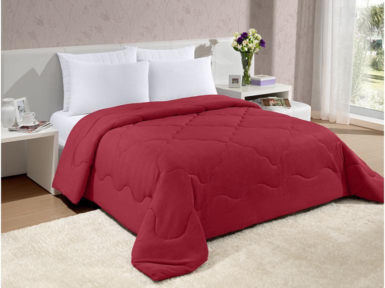 Edredon Solteiro Dupla Face Plush De Microfibra Vermelho